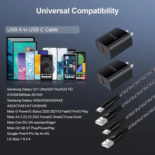 Vista 7 de Bloque de carga rápida USB C a A, cable de carga rápida compatible con Samsung Galaxy A23/A16/S24FE/S24 Ultra/S24 Plus/S23FE/S23 Ultra/S22 Plus/S10