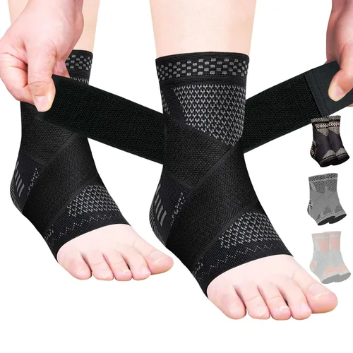 Vista 9 de JIUFENTIAN Tobillera de Cobre para Tendinopatía de Aquiles para Mujeres y Hombres (paquete de 2) - Soporte de Tobillo Transpirable para Esguinces