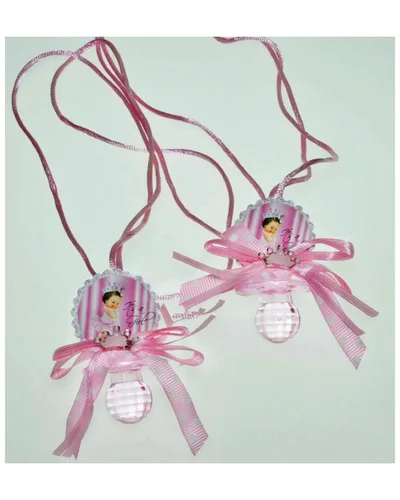 Vista 2 de Juego de 12 piezas de collar con corona para chupete, regalo de baby shower, juego de decoración para niños/niñas, recuerdos de baby shower (rosa)
