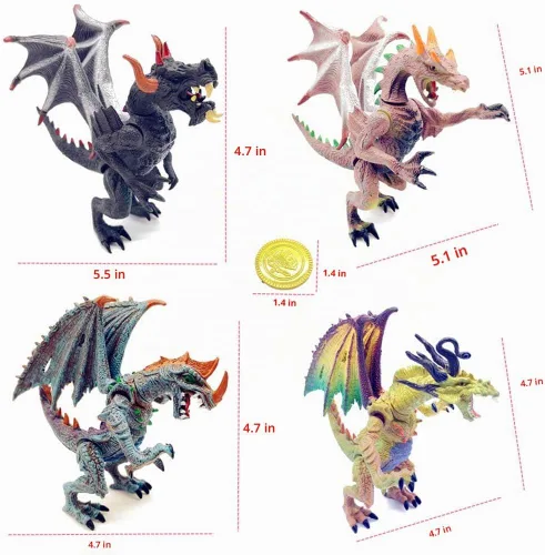 Vista 4 de Guaishou Ancient Dragon Knight - Figura de acción de 4 piezas con moneda dorada, 20