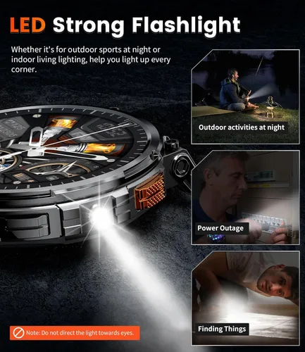 Vista 4 de ESFOE Relojes inteligentes de pantalla grande de 1.85 pulgadas para hombre, compatibles con iOS Android, linterna LED, batería grande de 730 mAh