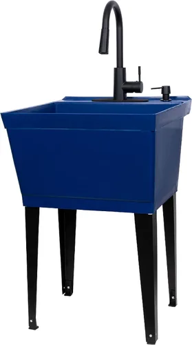 Vista 12 de Fregadero utilitario negro con grifo negro de arco alto de VETTA de JS Jackson Supplies, boquilla de rociador extraíble, fregadero de inclinación