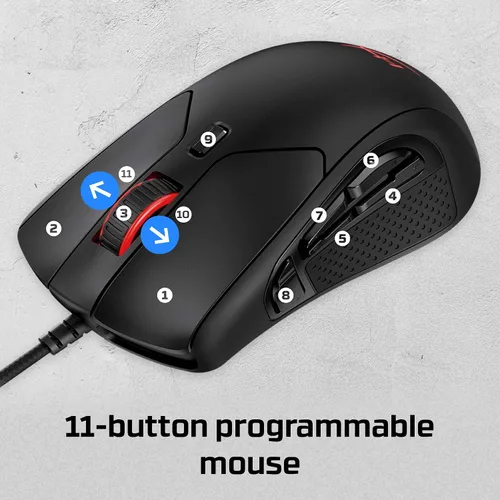 Vista 2 de HyperX Pulsefire Raid - Mouse para juegos, 11 botones programables, RGB, diseño ergonómico, agarres laterales cómodos, personalización controlada