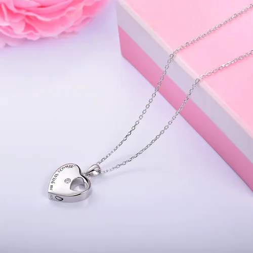 Vista 4 de YLT 925 - Collar de plata de ley para cenizas con colgante de urna de corazón para mujer