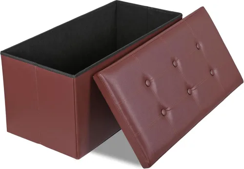 Vista 15 de LEMY - Banco de almacenamiento otomano plegable de 43 pulgadas, taburete reposapiés con divisor de madera y gran espacio de almacenamiento, banco