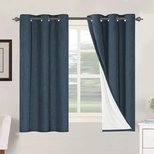 Vista 251 de H.VERSAILTEX Cortinas 100% opacas con aislamiento térmico, texturizadas, de lino, con bloqueo completo de calor y luz, para sala de estar y Negro