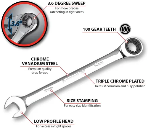 Vista 2 de Performance Tool W30348 Llave de trinquete métrica de cromo vanadio profesional de 0.315 in