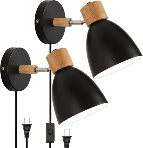 Vista 10 de Aplique de pared con enchufe, juego de 2 luminarias de luz de pared blanca con enchufe, lámpara de pared con cable de enchufe e interruptor