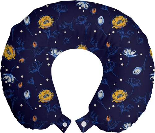 Vista 35 de Ambesonne Almohada de viaje para pizza, con patrón dibujado a mano, menú de pizzería, comida rápida, deliciosa comida gourmet, accesorio de viaje