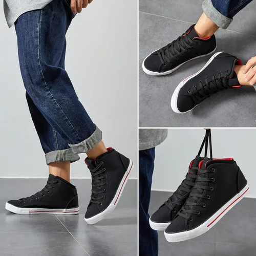 Vista 5 de yageyan Zapatillas altas de lona blancas para zapatos casuales de moda negra