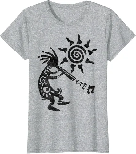 Vista 28 de Native American Kokopelli Musican With Flute 2 - Camiseta divertida para fanáticos, Blanco, S