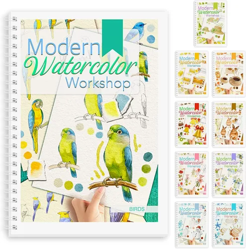 Vista 14 de Cuaderno de ejercicios de acuarela, libro de pintura de acuarela, apto para principiantes, 12 patrones diferentes para aliviar el estrés