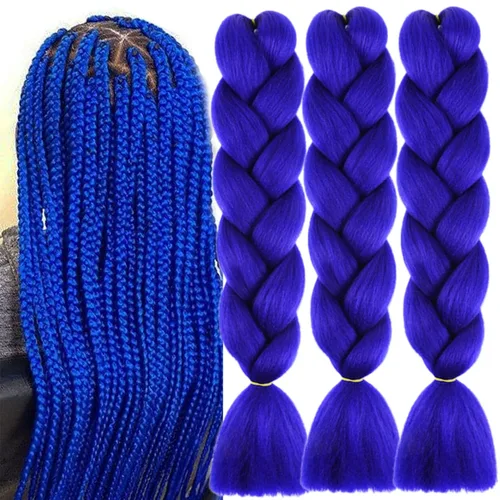 Vista 50 de 3 paquetes de extensiones de cabello sintético para trenzar de color negro a azul, tamaño jumbo ombré, de 24 pulgadas o trenzas de ganchillo