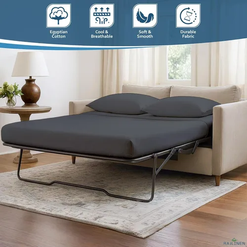 Vista 6 de Rajlinen Juego de sábanas para sofá cama tamaño matrimonial de 52 x 72 pulgadas, color gris oscuro, sábanas para sofá, cama, 100% algodón egipcio