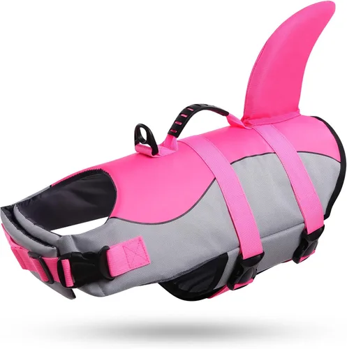 Vista 17 de Queenmore Chaleco Salvavidas para Perros Tiburón, Chaleco de Natación de Alta Flotabilidad, Chalecos Salvavidas para Perros Ajustables y Fáciles