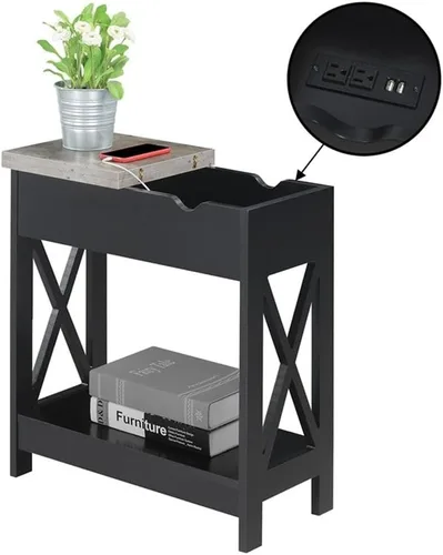 Vista 9 de Convenience Concepts Oxford - Mesa auxiliar abatible con estación de carga de 23.75 pulgadas, moderna mesa de sala de estar con puertos USB y tomas