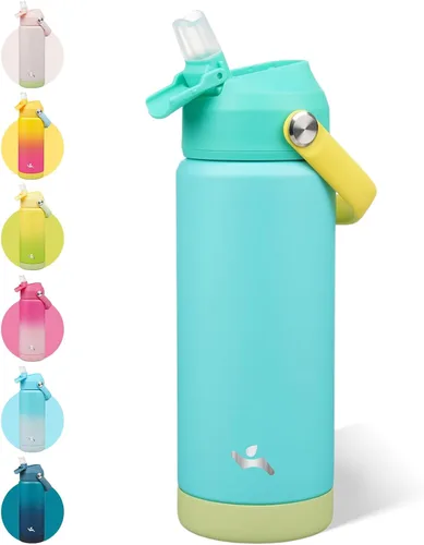 Vista 30 de Konokyo - Botella de agua deportiva aislada de acero inoxidable de 18 onzas con tapa con popote Black; BPA-free, leak-proof sports bottle with