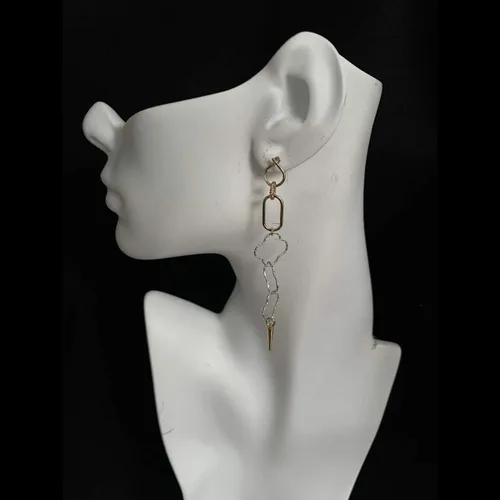 Vista 2 de Long 14K Gold-Filled and Sterling Silver Dangle Earrings with spike charm