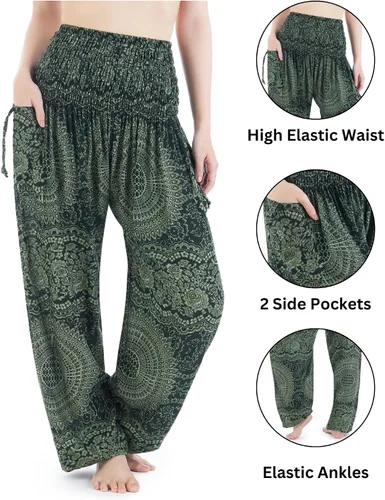 Vista 3 de Lannaclothesdesign Pantalones de harén para mujer, cintura alta, pantalones de yoga bohemios con bolsillos, ropa hippie bohemia