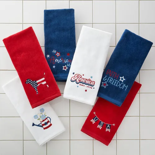 Vista 4 de SKL Home Americana Script - Juego de 2 toallas de mano, bordadas, azul marino 100% Cotton. Fun for Memorial Day, 4th of July, Labor Day & all