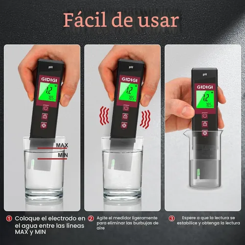 Vista 6 de Medidor de pH Digital de Alta Precisión Certificado UL con Kits de Prueba de pH, Pantalla LCD Retroiluminada de Color con Tira de Prueba de pH