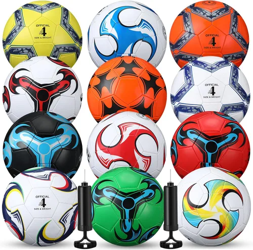 Vista 8 de Lunmon 12 pelotas de fútbol a granel con 2 bombas, tamaño oficial, pelota de fútbol desinflada para interior y exterior, juego deportivo