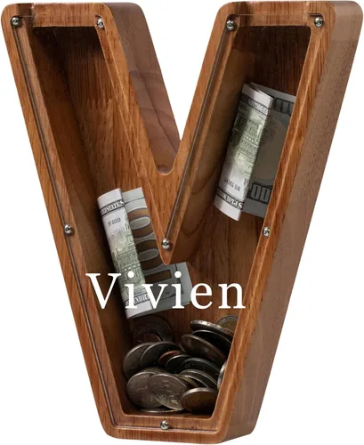 Vista 61 de Alcancía para niños y niñas, alcancía de madera con letra grande del alfabeto con inicial A, banco de monedas, regalos divertidos para cumpleaños