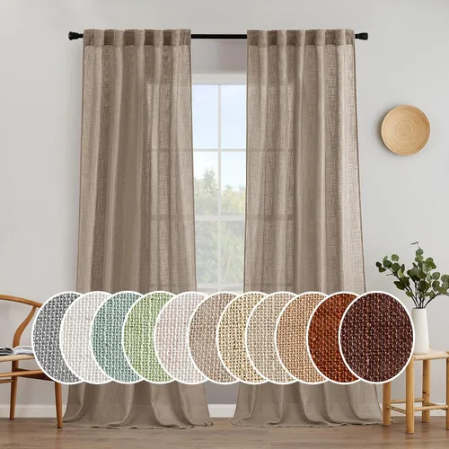 Vista 132 de MIULEE - Cortinas semitraslúcidas suaves y gruesas con textura de lino para cocina y ventana de baño, con trabilla trasera y bolsillo para Blanco