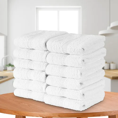 Vista 2 de Pacific Linens Toallas de baño, 100% algodón, 13 x 13 pulgadas, toalla facial para uso en baño y cocina, paños de lavado, paquete de 12