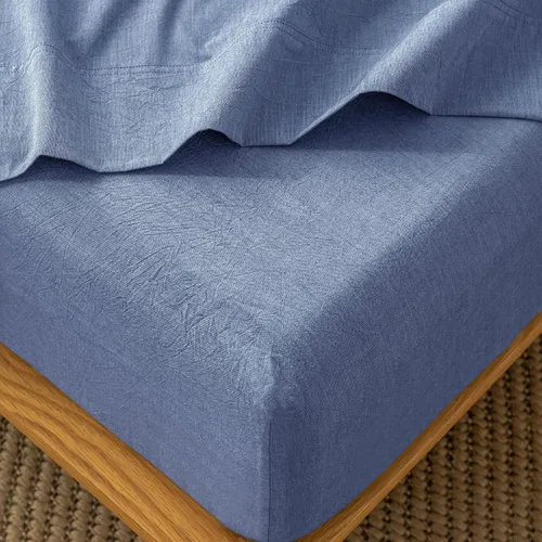 Vista 34 de MooMee Sábana bajera ajustable de solo 100% algodón lavado con textura parecida al lino, transpirable, duradera, suave, cómoda, bolsillo profundo