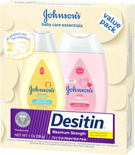 Vista 6 de Johnson's Baby Care Essentials - Juego de regalo, loción corporal y pasta de óxido de zinc para la piel delicada del bebé, paquete económico
