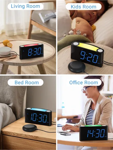 Vista 9 de PPLEE Reloj despertador súper fuerte para personas que duermen profundamente, con discapacidad auditiva o sordos, reloj despertador vibratorio