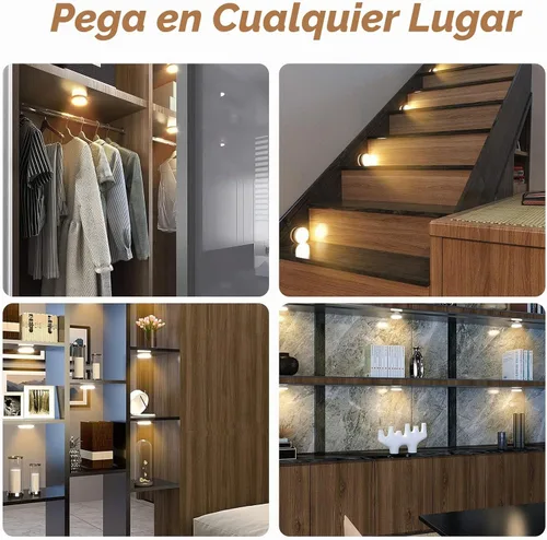 Vista 7 de BASON LIGHTING Luces de disco recargables, luces inalámbricas para armario, sensor de movimiento, luces nocturnas blancas cálidas automáticas