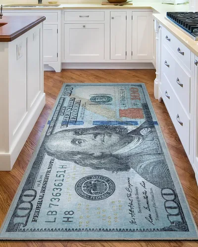 Vista 2 de Well Woven Money Collection - Alfombra de pasillo de billetes de cien dólares, 2 x 5 pies