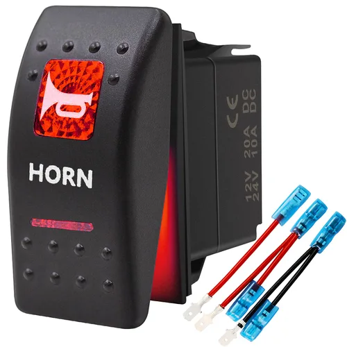 Vista 8 de Interruptor basculante conmutable impermeable con botón de bocina momentánea - Encendido/Apagado Luz LED Azul - 12V 20Amp 24V 10Amp, 5 Pines Para