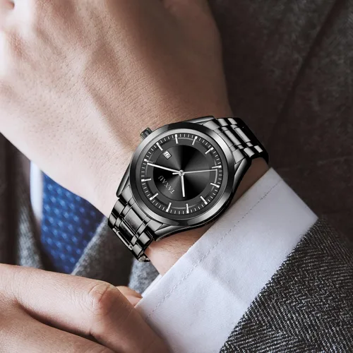 Vista 3 de Taxau Reloj minimalista para hombre, reloj de cuarzo de acero inoxidable para hombre con fecha, reloj clásico de cara grande impermeable para hombre