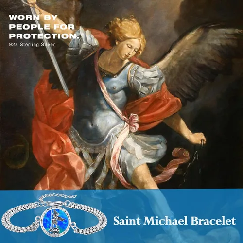 Vista 46 de Pulsera unisex de San Miguel/Cristóbal/Benedicto/Jude/José/Guadalupe/Ángel de la Guarda/Santa Muerte Pulsera de plata de ley 925 con cadena de doble