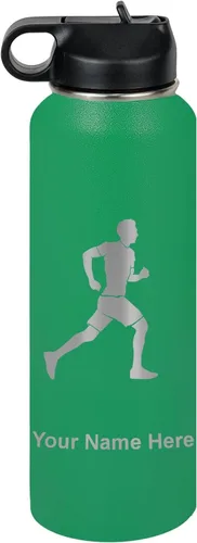 Vista 59 de LaserGram Botella de agua personalizada, Running Man, acero inoxidable de doble pared aislada al vacío con popote superior, regalo grabado