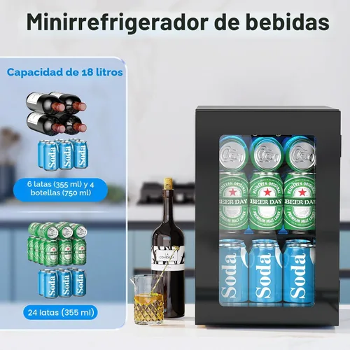 Vista 2 de Electactic - Refrigerador para bebidas de 24 latas, mini refrigerador de mostrador para refrescos, cerveza en lata, control de temperatura digital