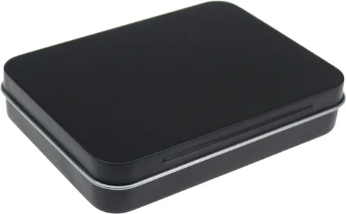 Vista 2 de 12 latas rectangulares de metal con bisagras, color negro, 4.5 x 3.3 x 0.87 pulgadas Contenedores vacíos, organizador de almacenamiento
