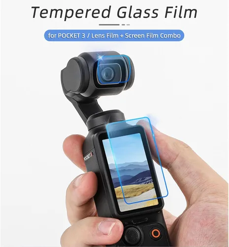Vista 2 de Juego de 2 protectores de lente LCD, compatible con DJI Osmo Pocket 3 Accesorios Película de protección de vidrio templado dureza 9H sensible al