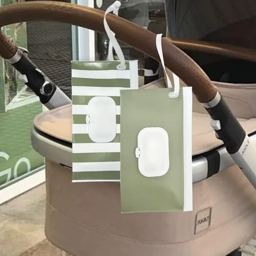 Vista 7 de Soporte para toallitas para bebés, dispensador de toallitas, paquete de 3 recipientes portátiles recargables para toallitas de viaje, funda