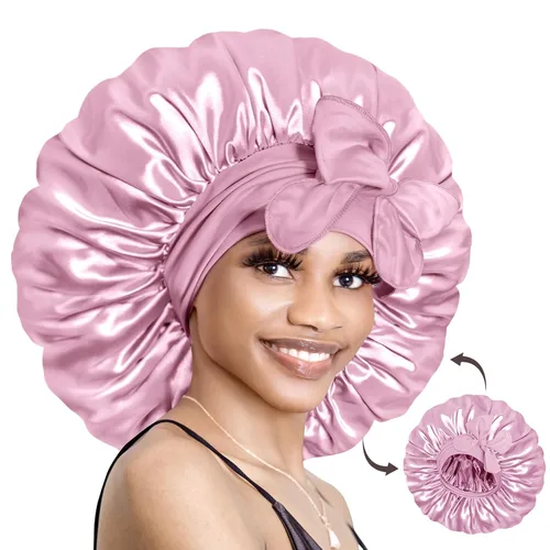 Vista 10 de BONNET QUEEN Gorro reversible de satén de seda para dormir, doble capa, ajustable, trenzas rizadas, peluca de cabello natural, banda para gorro