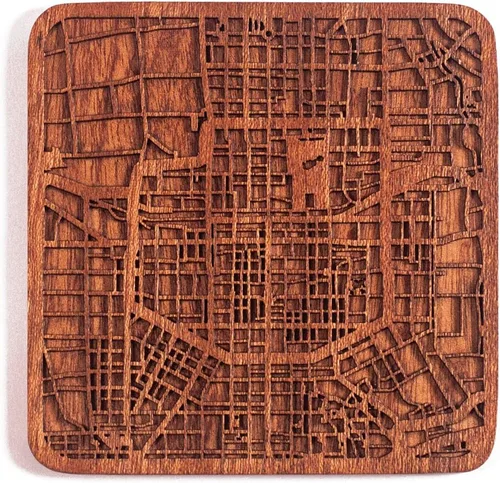 Vista 156 de Posavasos Amsterdam Map by O3 Design Studio, 1 pieza, posavasos de madera Sapele con mapa de la ciudad, hecho a mano, varias ciudades opcionales