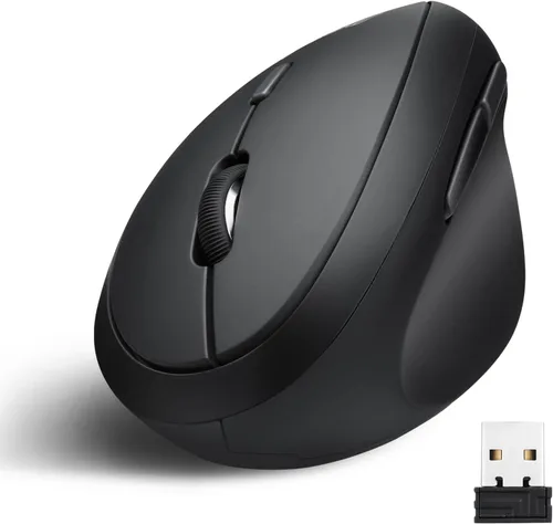 Vista 10 de Perixx PERIMICE-719RX - Ratón ergonómico recargable inalámbrico de 2.4 G, función de carga dual con cable e inalámbrica, cargador inalámbrico