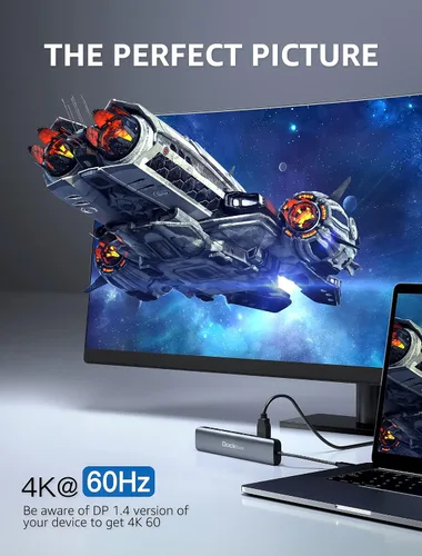 Vista 3 de dockteck Hub USB C 7 en 1 con HDMI 4K 60Hz, Ethernet de 1 Gbps, entrega de energía de 100 W, ranuras para tarjetas SD/TF, puertos de datos USB 3.0