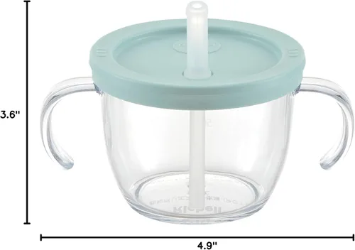 Vista 9 de Push Flow - Vaso para sorber de entrenamiento con popote de silicona y asas, 5 onzas, para bebé de 6 meses + azul claro