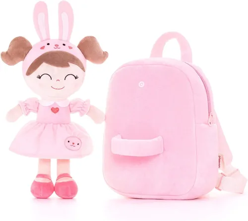 Vista 3 de Gloveleya Mochila de peluche para niños pequeños con juguetes de conejo de peluche, rosa