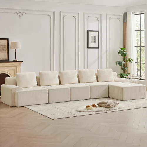 Vista 22 de Sofá modular modular con otomana móvil, sofá de asiento profundo con almohadas, cómodo sofá modular de nube para sala de estar, dormitorio y Blanco