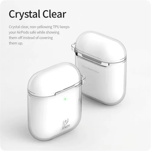 Vista 4 de iFace Funda protectora transparente diseñada para AirPods 1/2 [clip de mosquetón incluido] [Funda compatible con carga inalámbrica] - Transparente